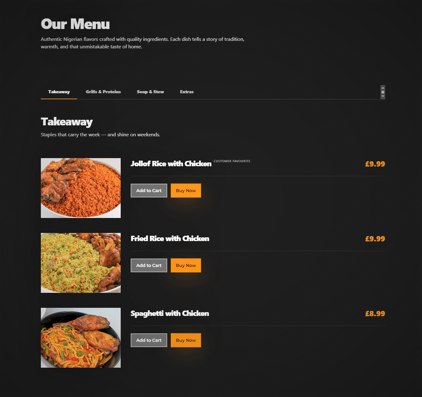 NaijaKitchen UK food business website screenshot